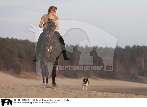 woman with dog rides knabstrup horse / BK-01399