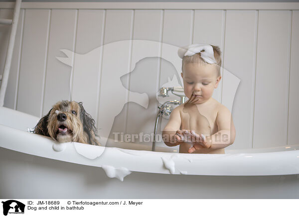 Hund und Kind in Badewanne / Dog and child in bathtub / JM-18689
