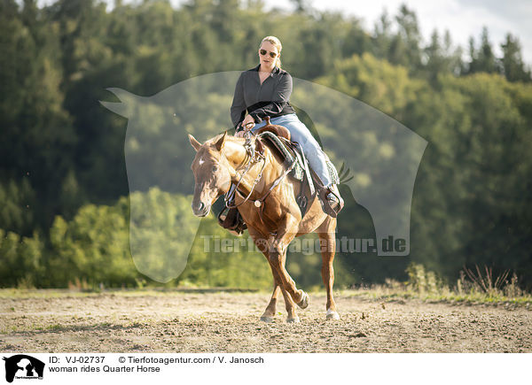Frau reitet Quarter Horse / woman rides Quarter Horse / VJ-02737
