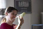woman with Budgie