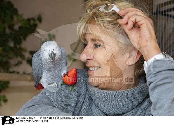 Frau mit Graupapagei / woman with Grey Parrot / MS-01684