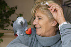 woman with Grey Parrot
