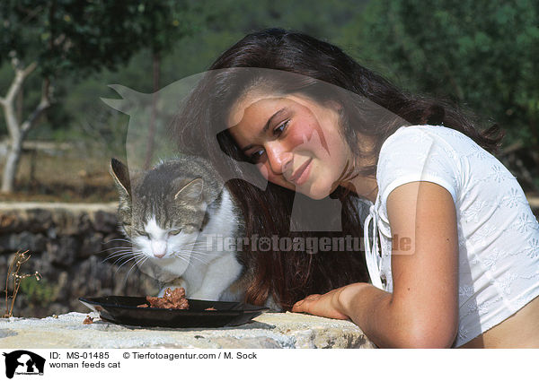 woman feeds cat / MS-01485