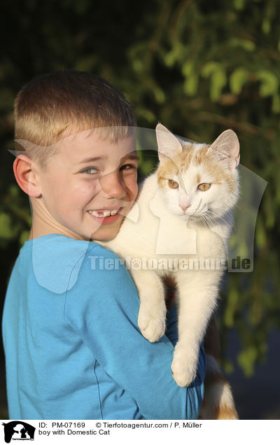Junge mit Hauskatze / boy with Domestic Cat / PM-07169