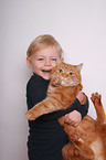 kid and domestic cat