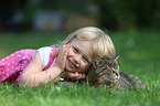 child and domestic cat