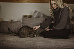woman with Domestic Cat