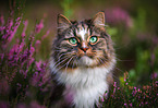 Norwegian Forest Cat in the heathland