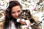 woman with Norwegian Forest Cat