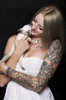 woman and Siamese Cat Kitten