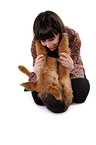 young woman with Airedale Terrier