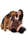young woman with Airedale Terrier