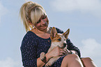 young woman with Australian Cattle Dog puppy