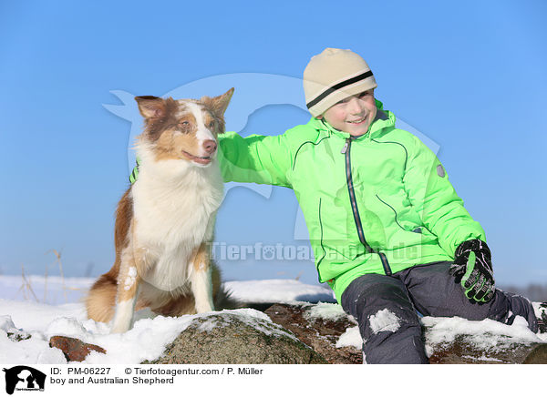Junge und Australian Shepherd / boy and Australian Shepherd / PM-06227