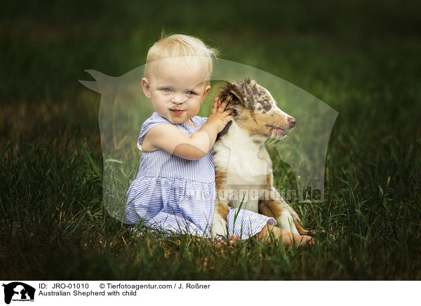 Australian Shepherd mit Kind / Australian Shepherd with child / JRO-01010