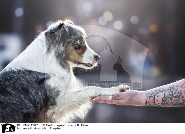 Mensch mit Australian Shepherd / human with Australian Shepherd / KFI-01307