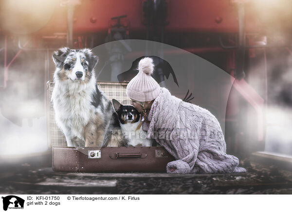 Mdchen mit 2 Hunden / girl with 2 dogs / KFI-01750