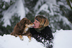 woman and australian shepherd