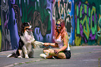 woman with Australian Shepherd