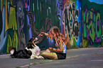 woman with Australian Shepherd