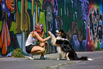 woman with Australian Shepherd