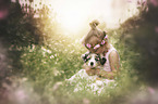 girl with Australian Shepherd Puppy