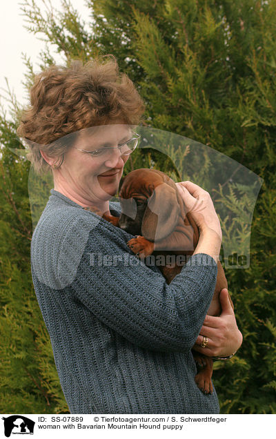 woman with Bavarian Mountain Hound puppy / SS-07889