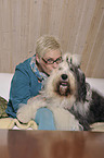 woman and Old English Sheepdog