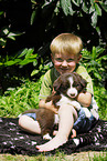 child with Border Collie Puppy