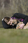 woman and Border Terrier