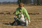 woman with Chinese Crested Dogs