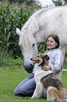 woman, horse and dog
