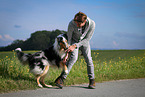 man and longhaired Collie