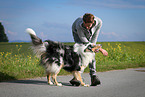 man and longhaired Collie