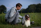 man and longhaired Collie