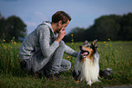 man and longhaired Collie