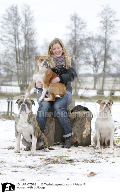 woman with bulldogs / AP-07592