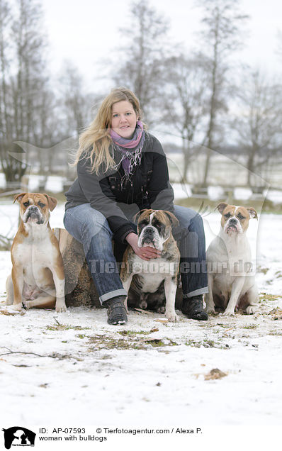 Frau mit Bulldoggen / woman with bulldogs / AP-07593