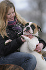 woman and Continental Bulldog