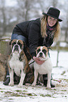 woman with bulldogs