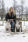 woman with bulldogs