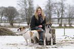 woman with bulldogs