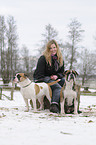 woman with bulldogs