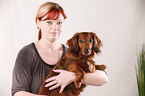 woman with dachshund