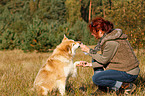 woman and Suomenlapinkoira