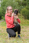 woman and French Bulldog