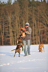 man and German Boxer