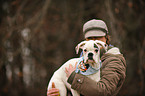 woman and German Boxer