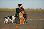 human and 2 dogs