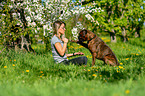 woman with German Boxer